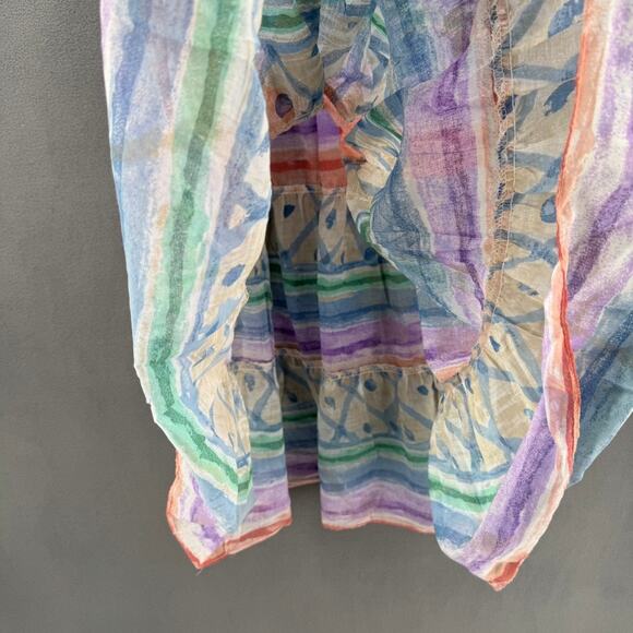 Vintage 80s 90s NOS Two Potato Tiered Midi Skirt L Pastel Boho Coastal Sheer - Picture 4 of 9